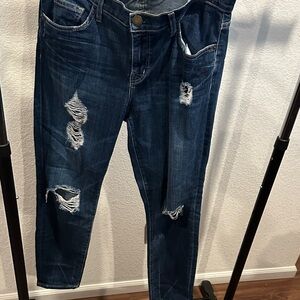Current/Elliott Dark Blue Distressed Straight Leg Jeans